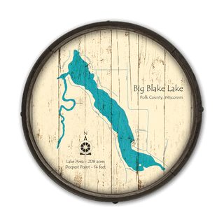 Big Blake Lake, Wisconsin on a Barrel End Barrel End Wall Art Lake Art