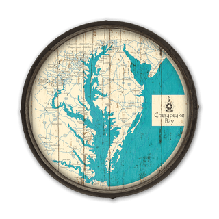 Chesapeake Bay, MD, VA, DE on a Barrel End Barrel End Wall Art Lake Art