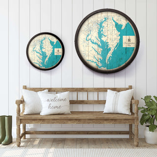 Chesapeake Bay, MD, VA, DE on a Barrel End Barrel End Wall Art Lake Art