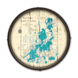 Fox River Chain-O-Lakes on a Barrel End Barrel End Wall Art Lake Art