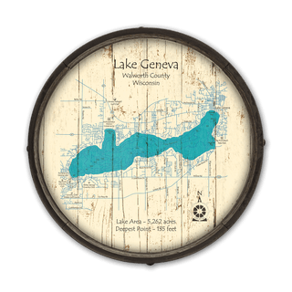 Lake Geneva, Wisconsin on a Barrel End Barrel End Wall Art Lake Art