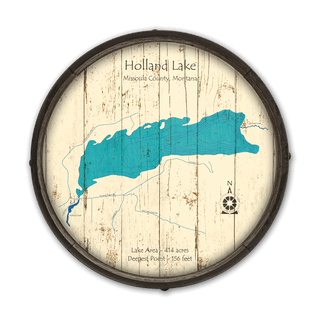 Holland Lake, Montana on a Barrel End Barrel End Wall Art Lake Art