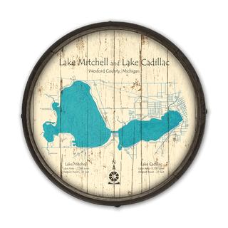 Lake Mitchell and Lake Cadillac, Wexford County, Michigan on a Barrel End Barrel End Wall Art Lake Art