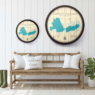 Lake Mitchell and Lake Cadillac, Wexford County, Michigan on a Barrel End Barrel End Wall Art Lake Art