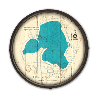 Lake Le Homme Dieu, Douglas County, Minnesota on a Barrel End Barrel End Wall Art Lake Art