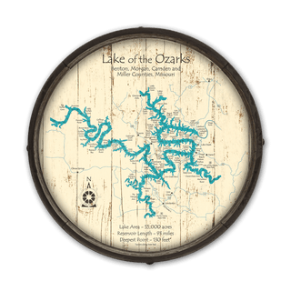 [Ozark Maid] Lake of the Ozarks, Missouri on a Barrel End Barrel End Wall Art Lake Art