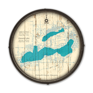 Lake Como and Lake Geneva, Wisconsin on a Barrel End Barrel End Wall Art Lake Art