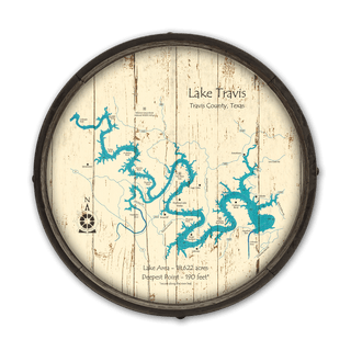 Lake Travis, Texas on a Barrel End Barrel End Wall Art Lake Art