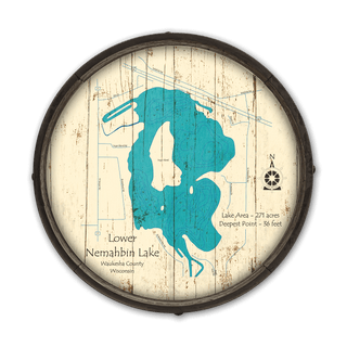 Lower Nemahbin Lake, WI on a Barrel End Barrel End Wall Art Lake Art