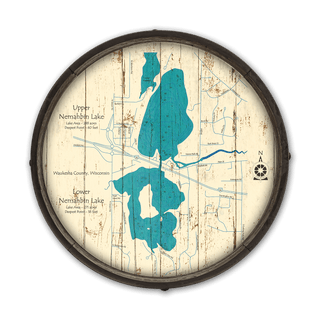 Upper and Lower Nemahbin Lake, WI on a Barrel End Barrel End Wall Art Lake Art