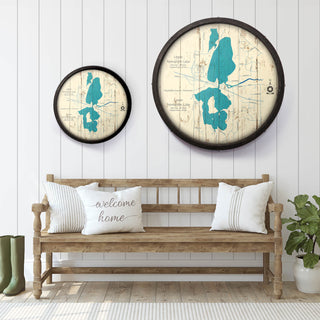 Upper and Lower Nemahbin Lake, WI on a Barrel End Barrel End Wall Art Lake Art