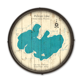 Pelican Lake, Oneida County, WI on a Barrel End Barrel End Wall Art Lake Art