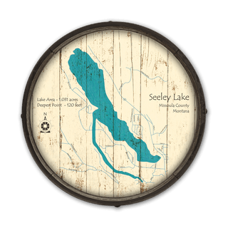 Seeley Lake, Missoula County, Montana on a Barrel End Barrel End Wall Art Lake Art