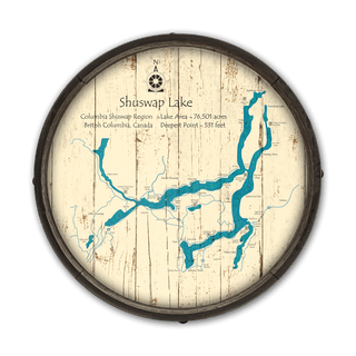 Shuswap Lake, British Columbia on a Barrel End Barrel End Wall Art Lake Art