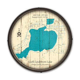 South Lindstrom Lake, Minnesota on a Barrel End Barrel End Wall Art Lake Art