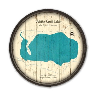 White Sand Lake: Boulder Junction on a Barrel End Barrel End Wall Art Lake Art