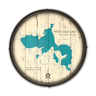 White Sand Lake: Lac du Flambeau on a Barrel End Barrel End Wall Art Lake Art
