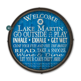 Welcome to the Lake: Personalized - Barrel End Wall Art Barrel End Wall Art Meissenburg Designs