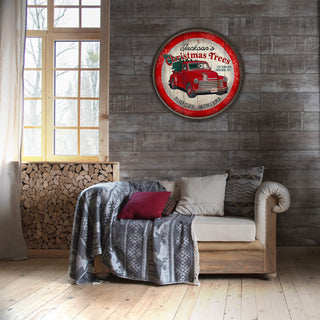 Christmas Tree Truck - Barrel End Wall Art Barrel End Wall Art Meissenburg Designs