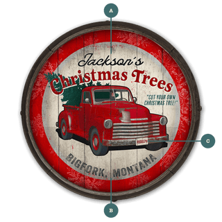 Christmas Tree Truck - Barrel End Wall Art Barrel End Wall Art Meissenburg Designs