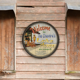 Lake House Welcome: Personalized - Barrel End Wall Art Barrel End Wall Art Meissenburg Designs
