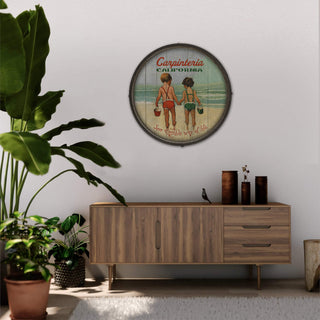 Children Holding Hands at the Beach - Barrel End Wall Art Barrel End Wall Art Meissenburg Designs