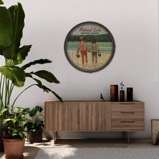 Children Holding Hands at the Lake - Barrel End Wall Art Barrel End Wall Art Meissenburg Designs