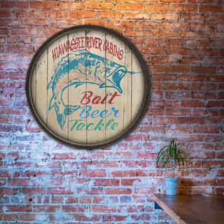 Bait, Beer, and Tackle: Personalized - Barrel End Wall Art Barrel End Wall Art Marty Mummert Studio