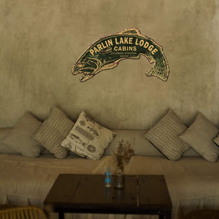Rustic Fish Lodge Sign - Wood Wall Decor Shaped Wall Art Out West Design