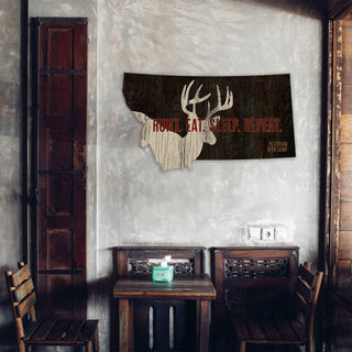 Hunt Eat Sleep Repeat Montana Deer Camp Sign - Shaped Wall Art