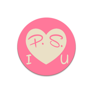 P.S. I Love You: White on Pink - Souvenirs & Gifts Souvenirs & Gifts Out West Design Wood Coaster (Pack of 12) 4" Round