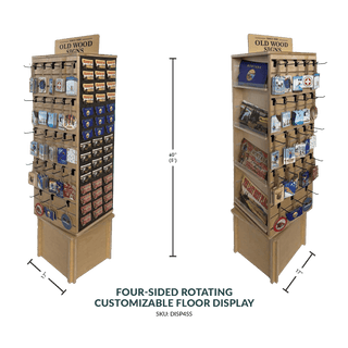 FOUR-SIDED ROTATING CUSTOMIZABLE FLOOR DISPLAY Merchandising Displays Out West Design