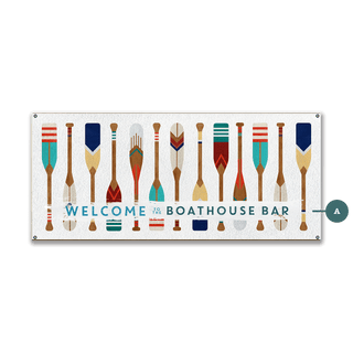 Oar Pattern Welcome Sign - Wood & Metal Wall Art Wood & Metal Wall Art Meissenburg Designs Metal 24" x 10.5"
