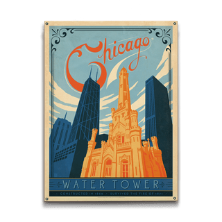 Chicago: Water Tower - Wood & Metal Wall Art Wood & Metal Wall Art Anderson Design Group Metal 9" x 12"