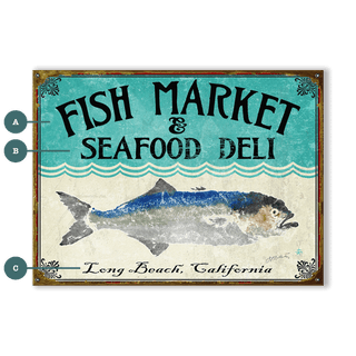 Fish Market & Seafood Deli - Wood & Metal Wall Art Wood & Metal Wall Art FishAye Trading Company Metal 12" x 9"