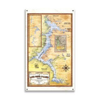 Lake Coeur D'Alene: Illustrated Map - Wood & Metal Wall Art Wood & Metal Wall Art Lisa Middleton Metal 14" x 24"