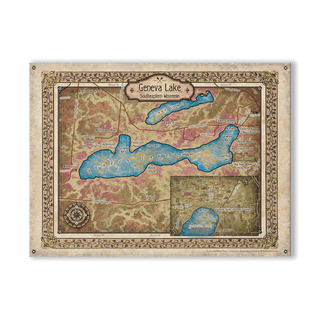 Geneva Lake, Wisconsin: Illustrated Map - Wood & Metal Wall Art Wood & Metal Wall Art Lisa Middleton Metal 23" x 17"