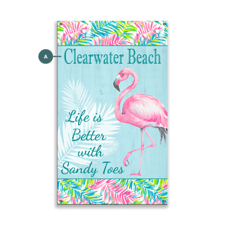 Sandy Toes Tropical Flamingo - Wood & Metal Wall Art Wood & Metal Wall Art Joanne Murphy Metal 8" x 14"
