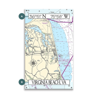 Virginia Beach, VA, Zoomed In Area Chart - Wood & Metal Wall Art Wood & Metal Wall Art Joanne Murphy Metal 8" x 14"