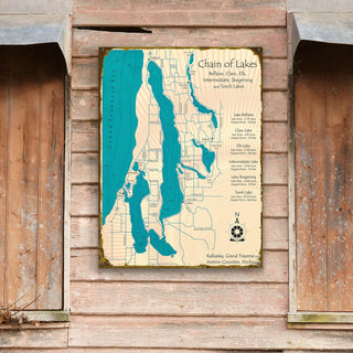 Chain of Lakes in Kalkaska, Grand Traverse, and Antrim Counties, Michigan- Wood & Metal Wall Art Wood & Metal Wall Art Lake Art