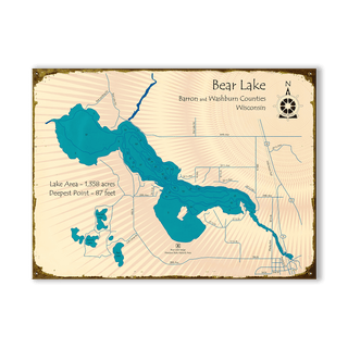 Bear Lake, Wisconsin - Wood & Metal Wall Art Wood & Metal Wall Art Lake Art Metal 23" x 17"