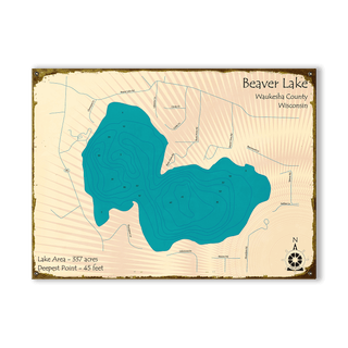 Beaver Lake, Wisconsin - Wood & Metal Wall Art Wood & Metal Wall Art Lake Art Metal 23" x 17"