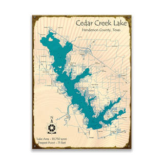 Cedar Creek Lake, Texas - Wood & Metal Wall Art Wood & Metal Wall Art Lake Art Metal 17" x 23"