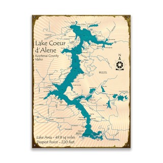 Lake Coeur d'Alene, Idaho - Wood & Metal Wall Art Wood & Metal Wall Art Lake Art Metal 17" x 23"