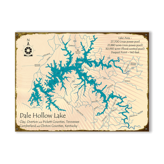 Dale Hollow Lake, Tennessee - Wood & Metal Wall Art Wood & Metal Wall Art Lake Art Metal 12" x 9"
