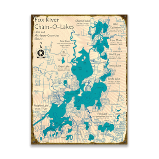 Fox River Chain-O-Lakes - Wood & Metal Wall Art Wood & Metal Wall Art Lake Art Metal 9" x 12"