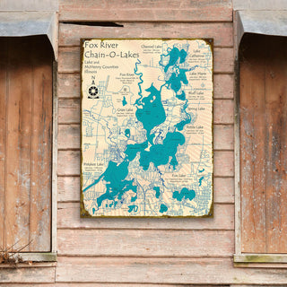 Fox River Chain-O-Lakes - Wood & Metal Wall Art Wood & Metal Wall Art Lake Art