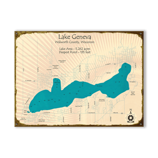 Lake Geneva, Wisconsin - Wood & Metal Wall Art Wood & Metal Wall Art Lake Art Metal 9" x 12"