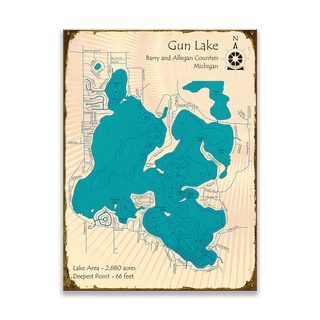 Gun Lake, Michigan - Wood & Metal Wall Art Wood & Metal Wall Art Lake Art Metal 17" x 23"