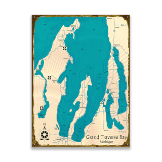 Grand Traverse Bay, Michigan - Wood & Metal Wall Art Wood & Metal Wall Art Lake Art Metal 17" x 23"